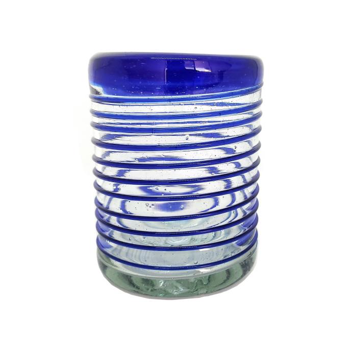 Vasos de Vidrio Soplado / Juego de 6 vasos chicos con espiral azul cobalto / ste festivo juego de vasos es ideal para tomar leche con galletas o beber limonada en un da caluroso.